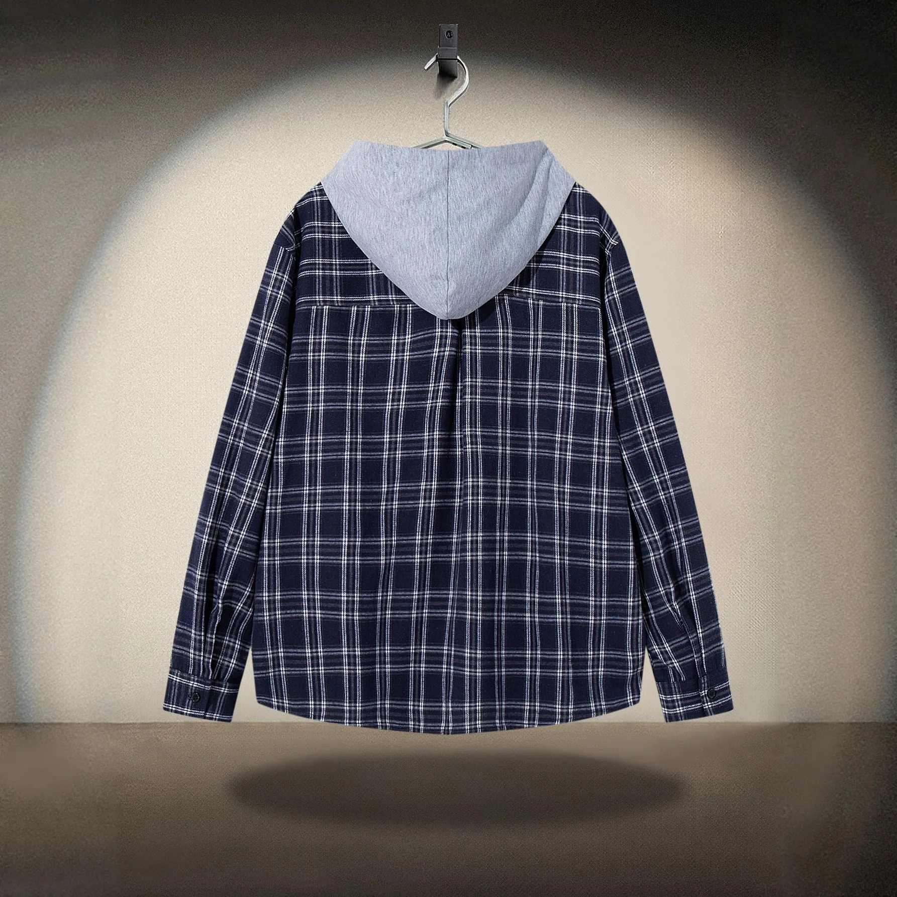 2026 Spring/Summer New Style Long-Sleeved Shirt Men's Hooded Plaid Jacket Trendy
