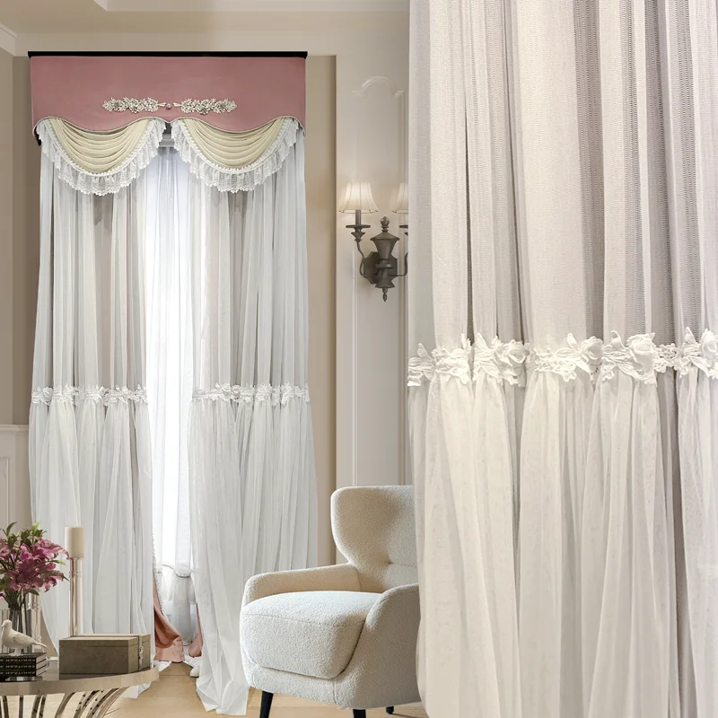 

Роскошная французская скандинавская простая хлопковая кружевная текстура на заказ, окно, бархатная розовая затемняющая занавеска, тюлевая драпировка M1828