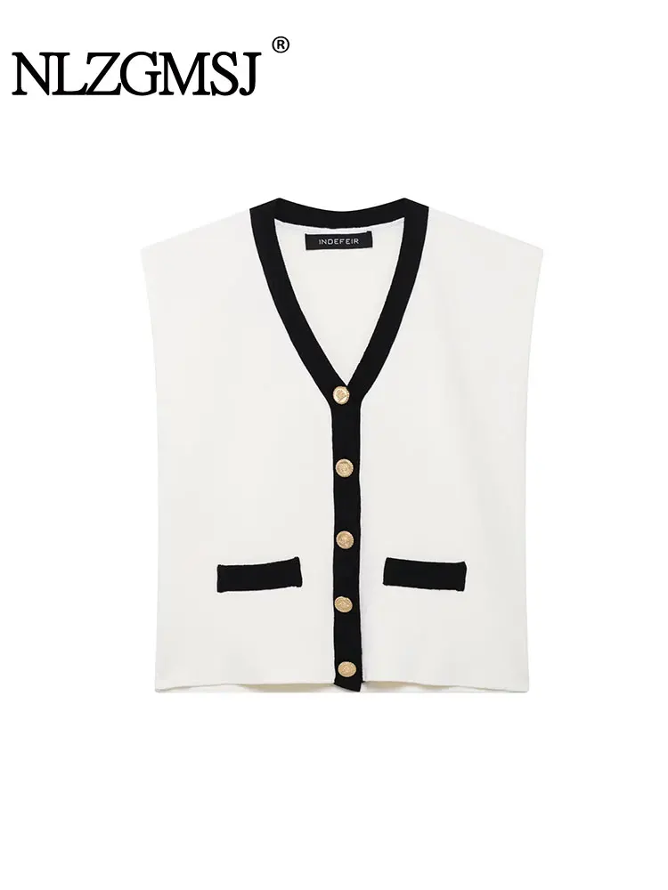 

2025 Spring Women Vest V-Neck Sleeveless Single Breasted Knitted Sweaters New Fashion Female Summer Tops