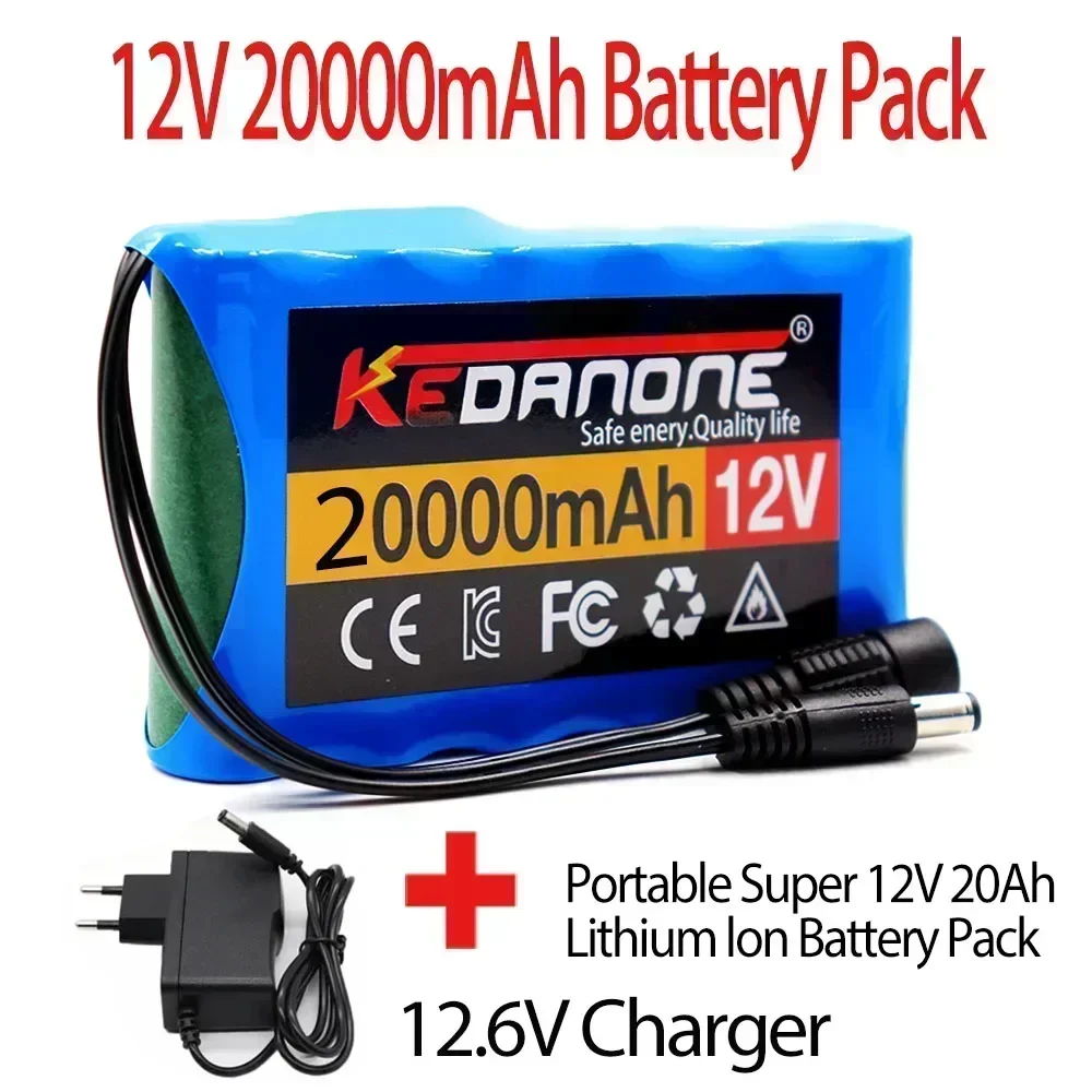 ใหม่ 12V 20000 mAh แบบพกพา Super แบตเตอรี่ลิเธียมไอออนแบบชาร์จไฟได้แบตเตอรี่ความจุ DC 20Ah กล้องวงจรปิด CAM Monitor + 12.6V Charger