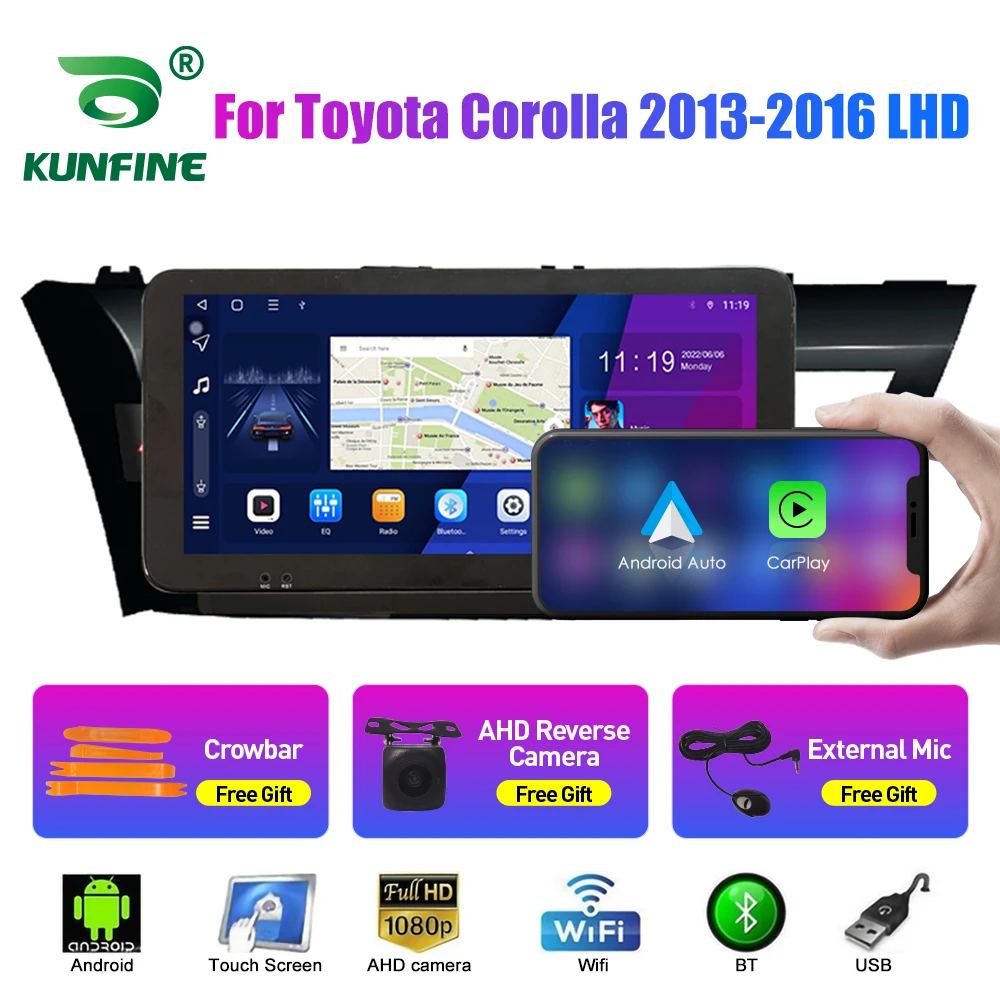 

10,33-дюймовый автомобильный радиоприемник для Toyota Corolla 13-16LHD 2Din Android, восьмиядерный автомобильный стерео DVD, GPS-навигатор, плеер QLED, экран Carplay