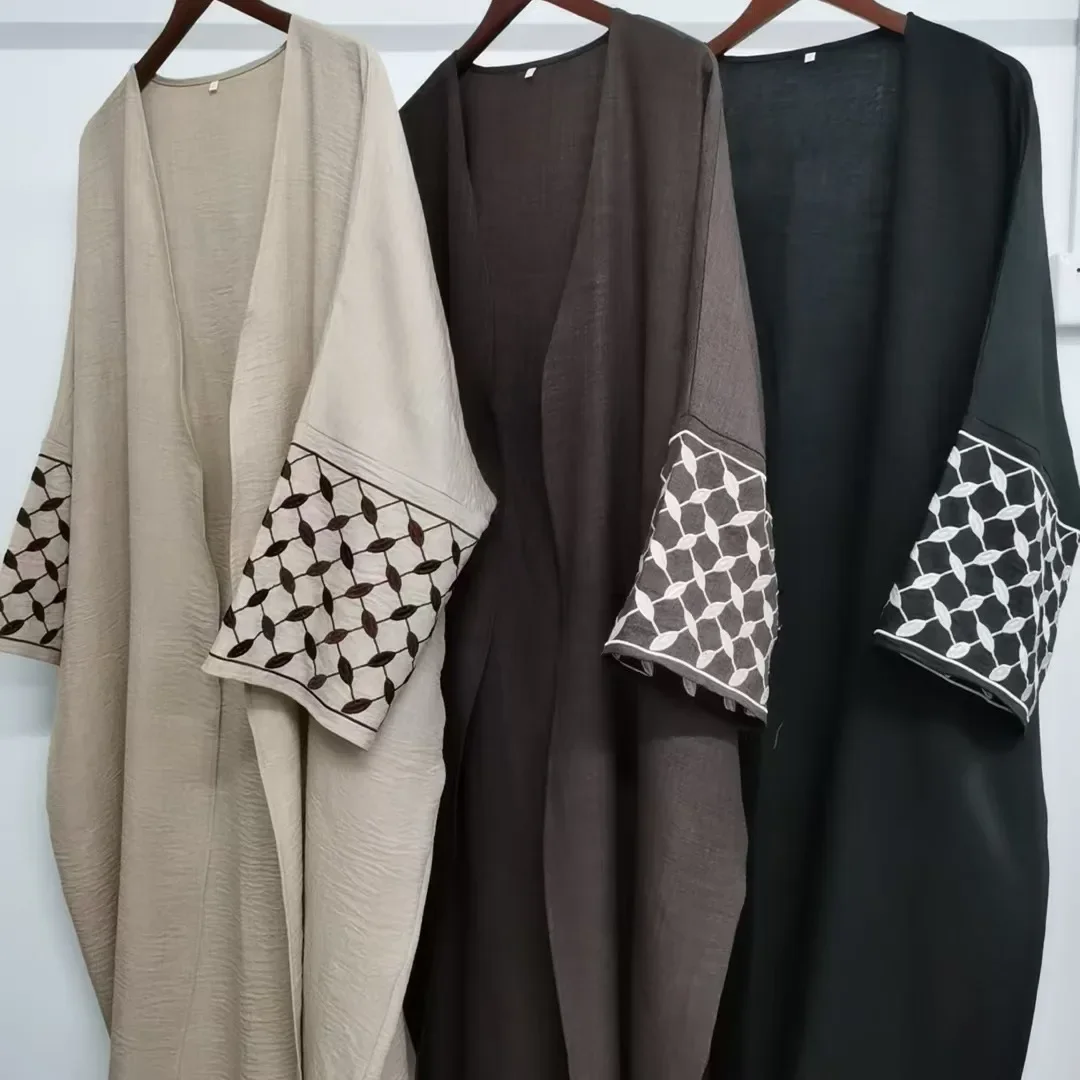 

Мусульманские женщины, скромные платья-кардиганы, Джалабия, вышивка, Рамадан, Марокко, кафтан, арабский длинный халат, Дубай, открытые абайи, исламские платья