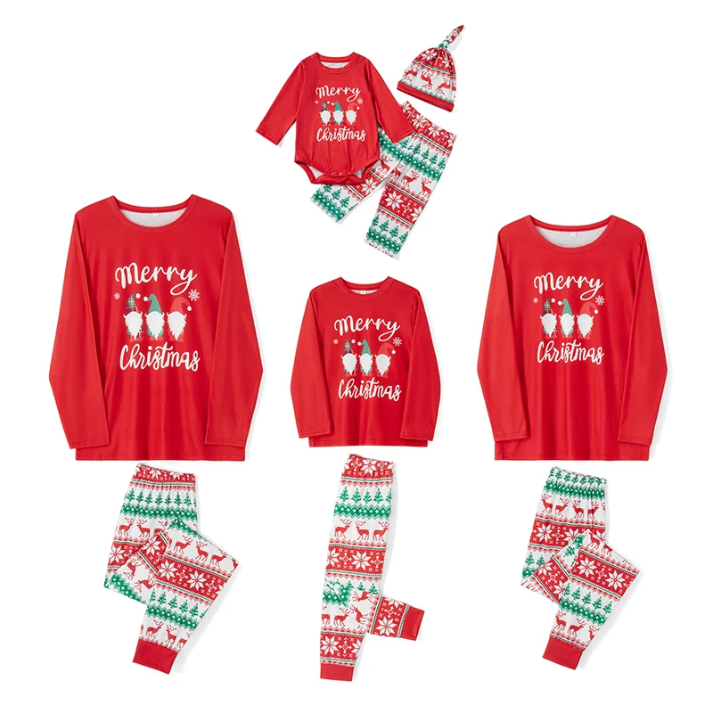 Christmas Family Matching Pajamas Set with Festive Print Cozy Long Sleeve Tops and Stretchy Casual Pants for Sleepwear Fun