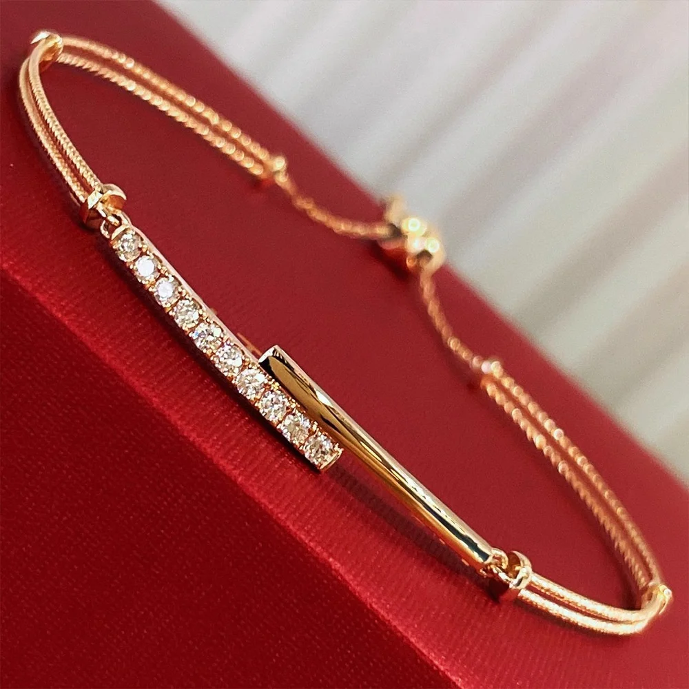 

Bling Fashion 925 Silver Diamond Zircons Half Chain Half Bangle For Women Ins Influencer Rhinestone Bracelet Anti-rust Jewelry