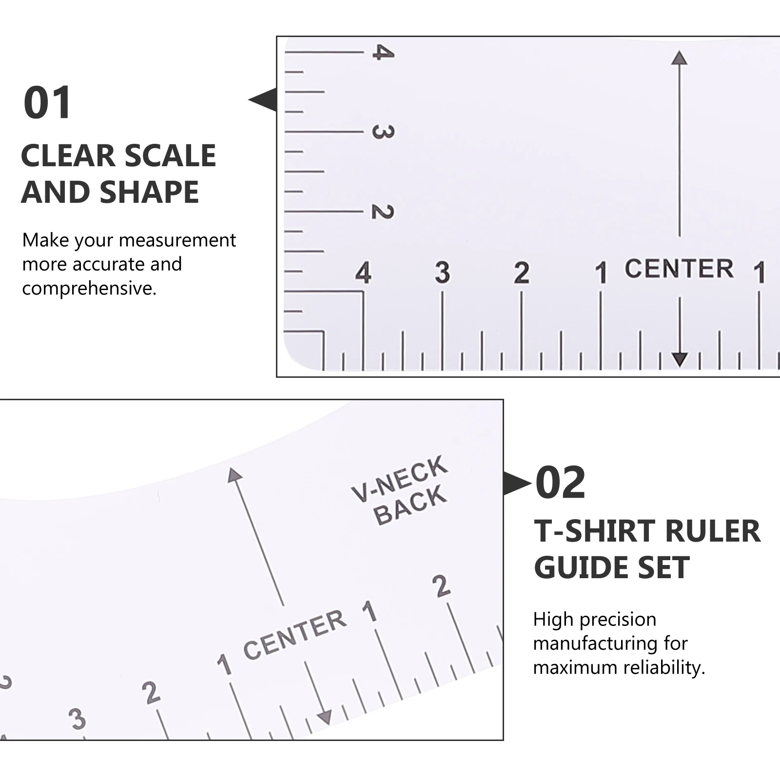 8Pcs Measuring Ruler for T-Shirt Alignment Clear Scale Design Professional Grade Craft Sewing Supply Household Use