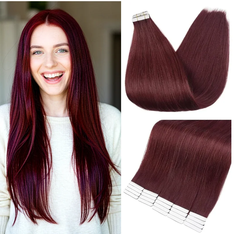 human-remy-hair-tape-in-hairpiece-20pcs-20inch-99j-1001-40g-quick-install-for-party-volume-boost-wholesale-dropship