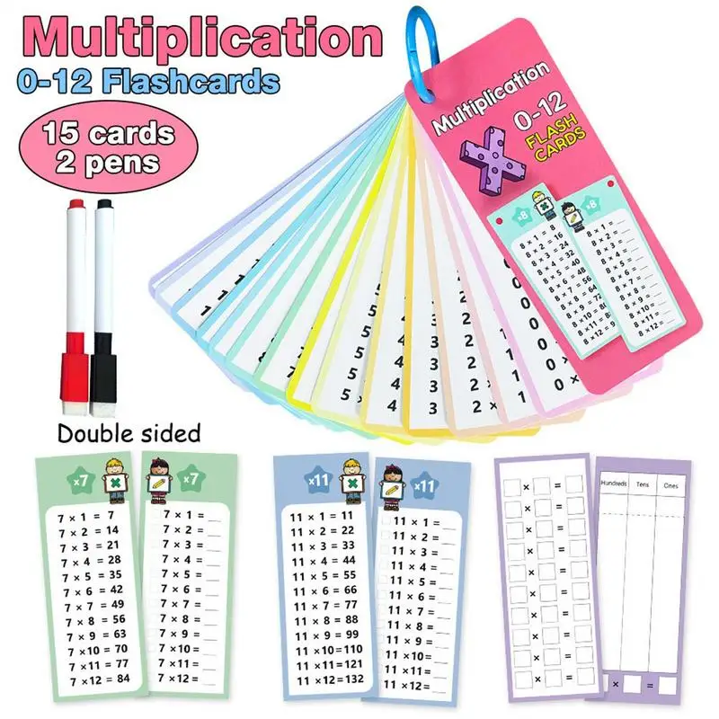 Mathematics Flash Cards 15X Math Equations Flash Cards Home Multiplication Learning Aids Cards With Dry Erase Pens Learn