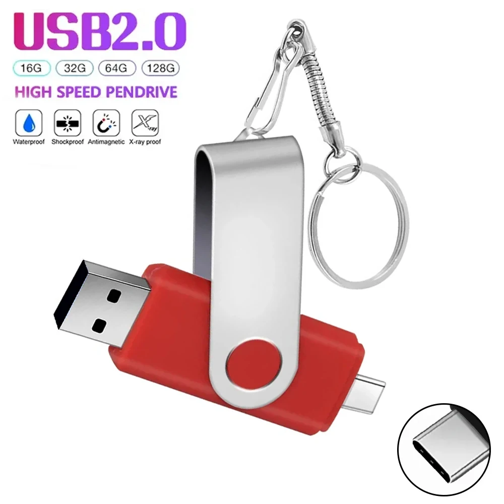 High Quality USB Flash Drive 128M 128GB TYPE-C Free Custom Logo 256MB 1GB 2GB Rotatable Pendrive 64GB Real Capacity Memory Stick