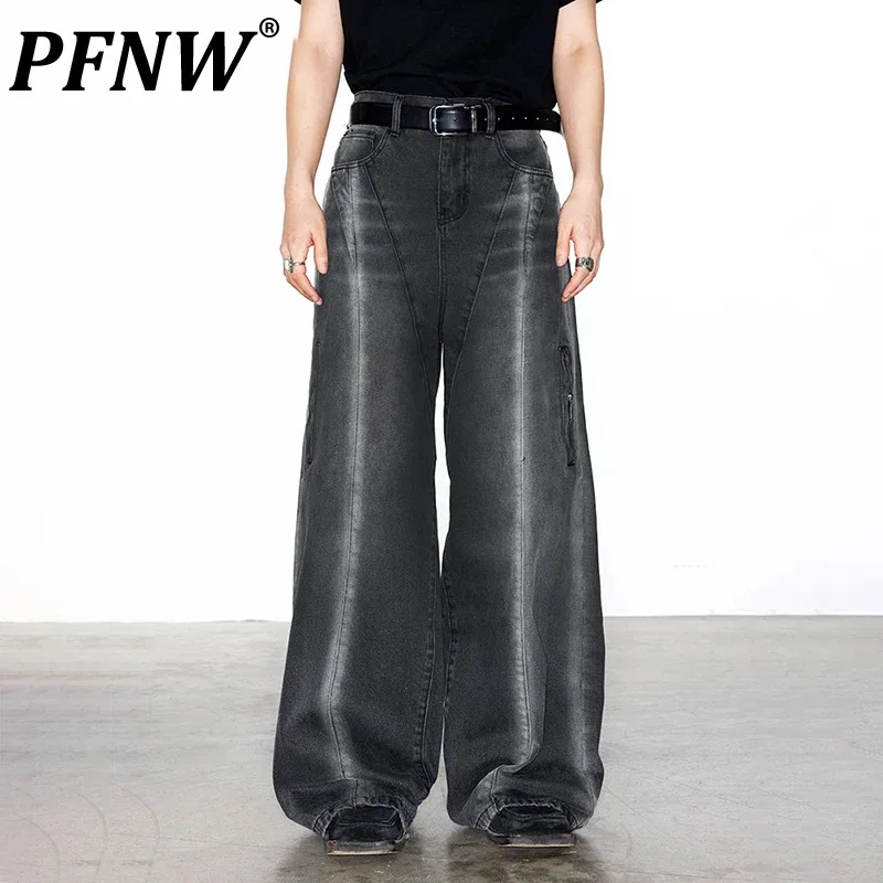 

PFNW Men's New High Street Jeans Staining Worn Out Niche Design Fashion Loose Male Wide Leg Denim Pant 2024 Autumn Chic 28W2401