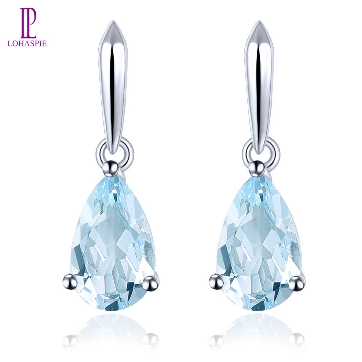 

Lohaspie Natural Aquamarine Real 14K White Gold Earring 1.5 Carats Genuine Gemstone Light Blue Women Classic Exquisite Style