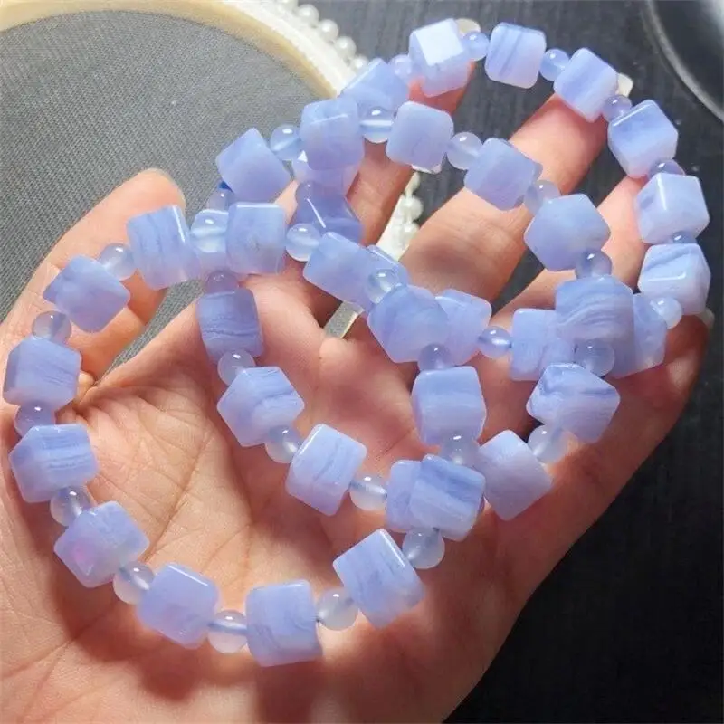 Natural Blue Lace Agate Cube Bracelet Healing Fashion Reiki Crystal Man Woman Fengshui Jewelry Birthday Gift 1pcs