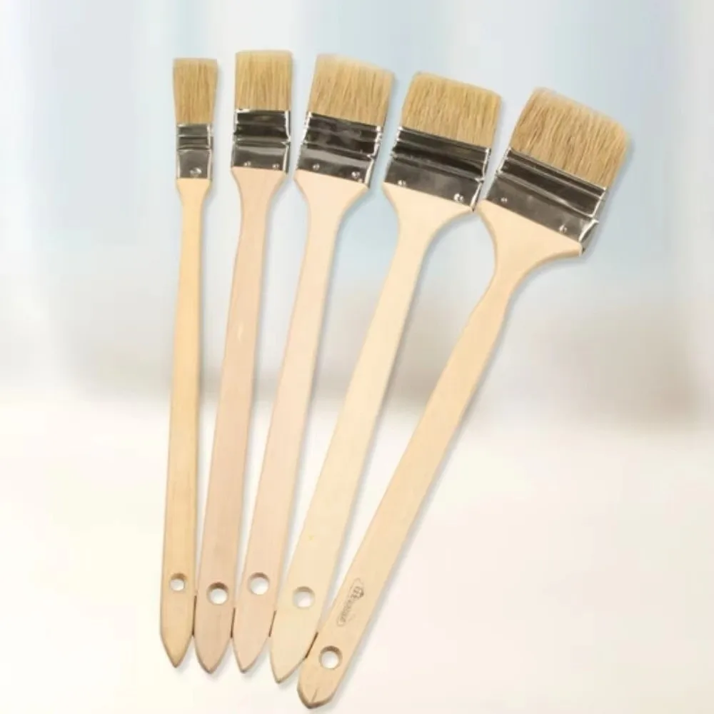 New Long Handle Marine Paint Brush Mixed Pig Mane Hair Solid Wood Handle Wall Painting Brush Elbow Shape BBQ Brush Arts Crafts