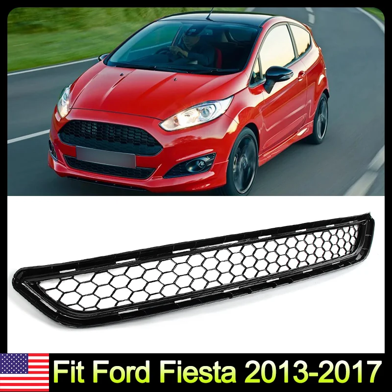 

For Ford Fiesta 2013-2017 Gloss Black Honeycomb Front Bumper Lower Grille Grill