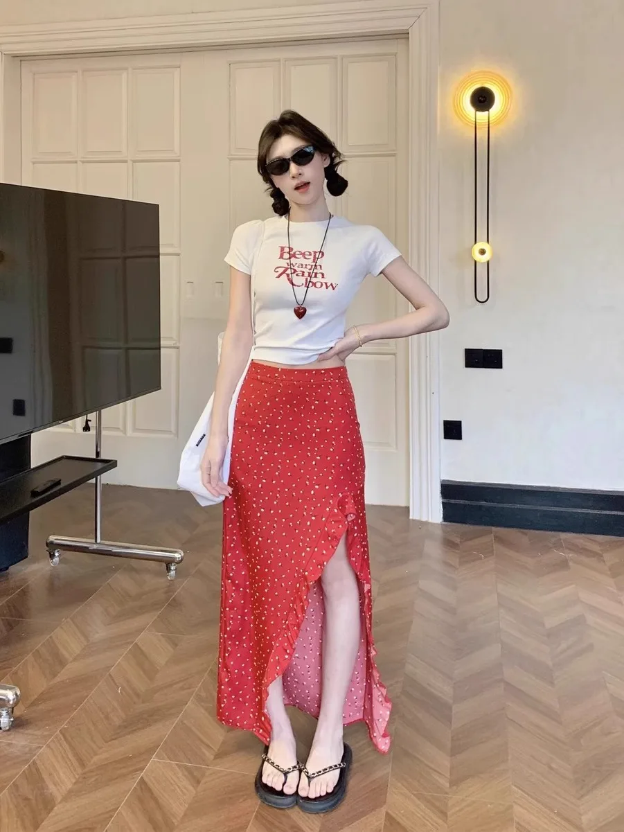 

Женский летний комплект Beach Vaion: футболка с коротким рукавом и юбка с цветочным принтом, модный дизайн.