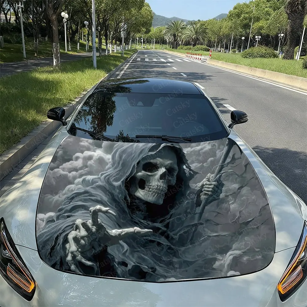 

Smoke Skeleton Pattern Car Hood Sticker, PVC Waterproof Self-adhesive Wear-resistant Body Film, Truck And Sedan Specific Decorat