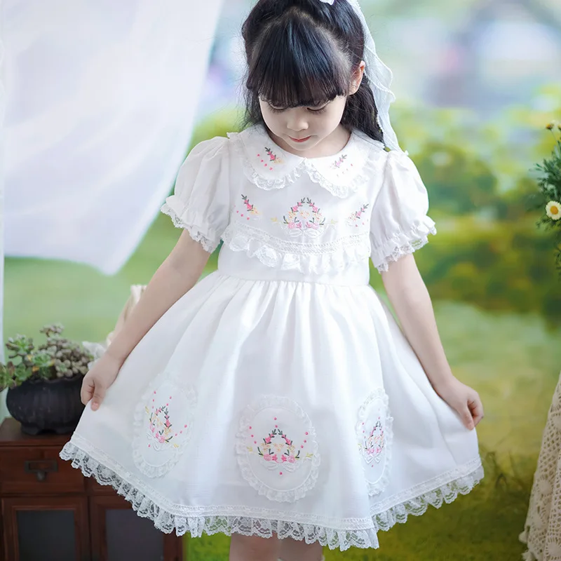 Little Girl's Stylish Princess 2024 Summer Girls' Bubble Sleeve Children's White Short Sleeved Dress