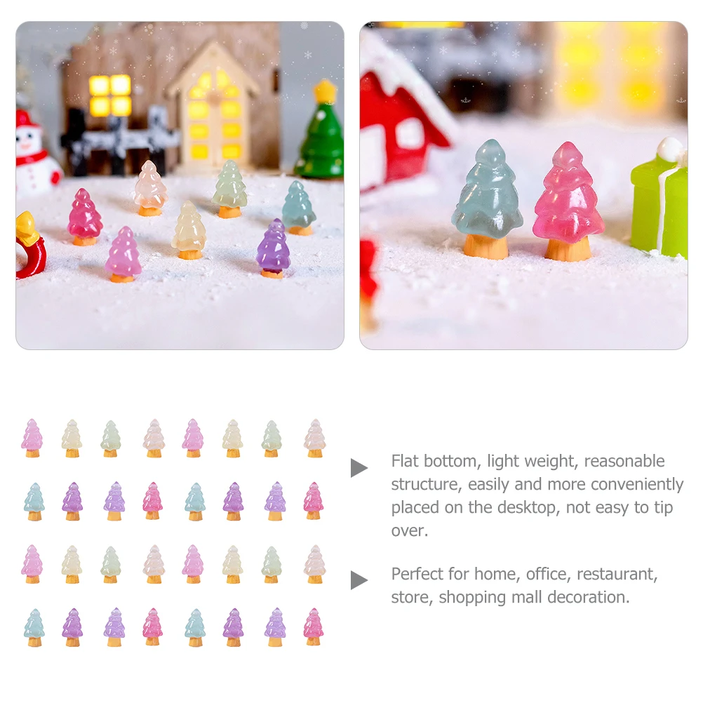 

32pcs Mini Christmas Tree Decorations Indoor Resin Ornaments Luminous Glow Dark Statue Craft Tiny Model Gifts