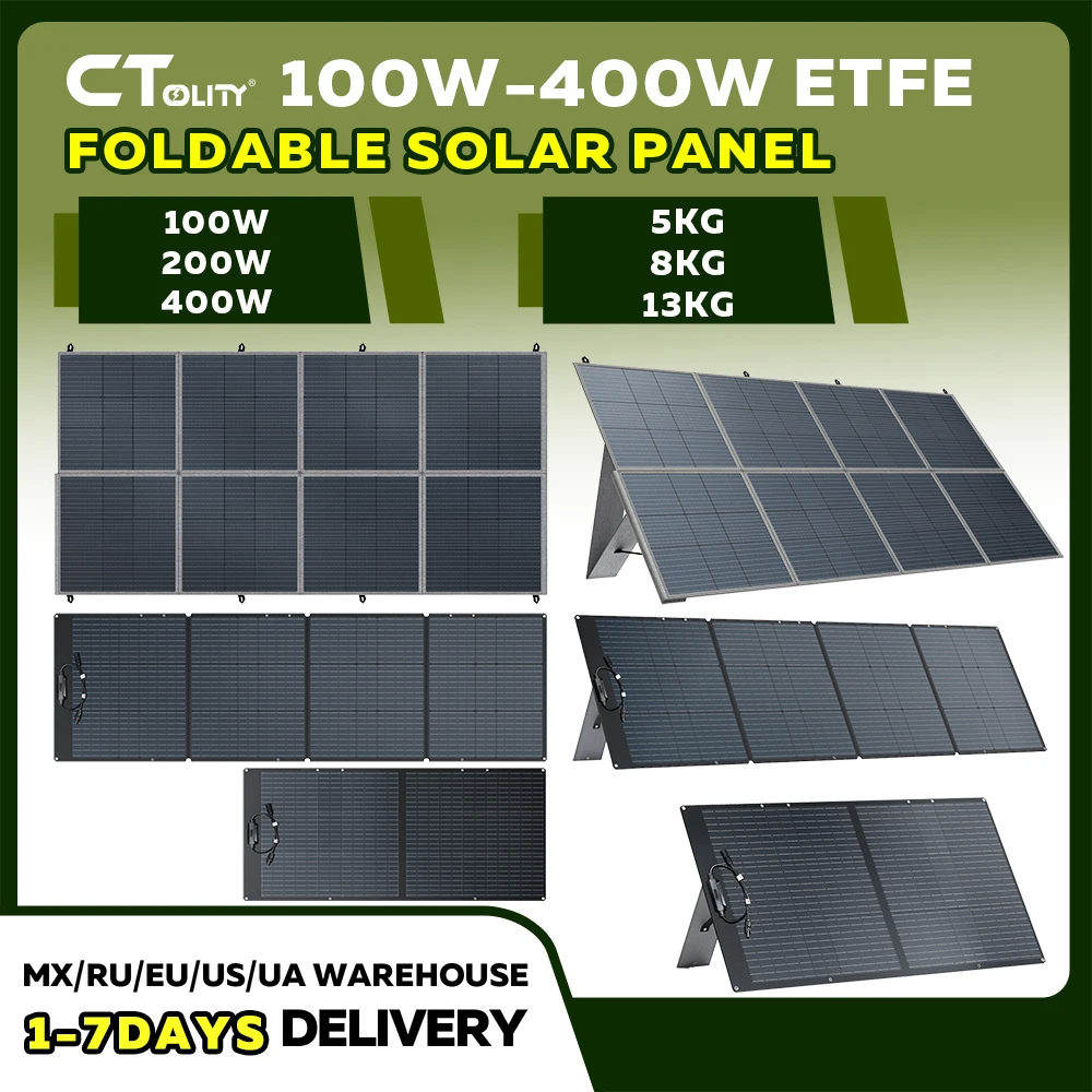CTOLITY SPC100/SPC200/SP400-ETFE 100W/200W/400W faltbares ETFE-Solarpanel 20,5V/41V 600D verschleißfestes, wasserdichtes Kit, tragbares Solarladegerät für Powerstation, Camping, Wandern, Outdoor