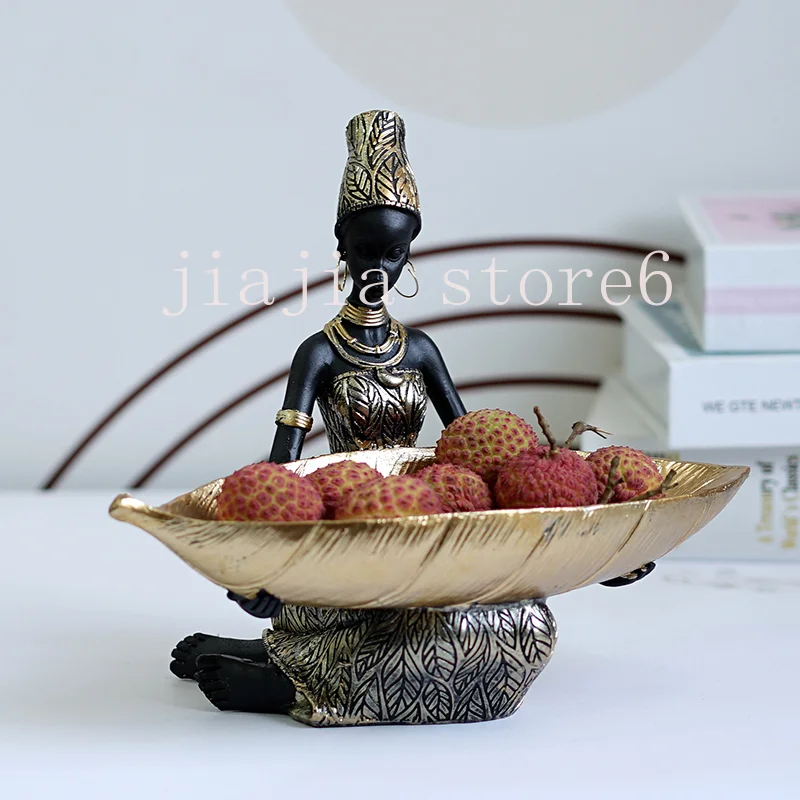 

Resin Exotic Black Woman Storage Figurines Africa Figure Home Desktop Decor Keys Candy Container Interior Craft Objects