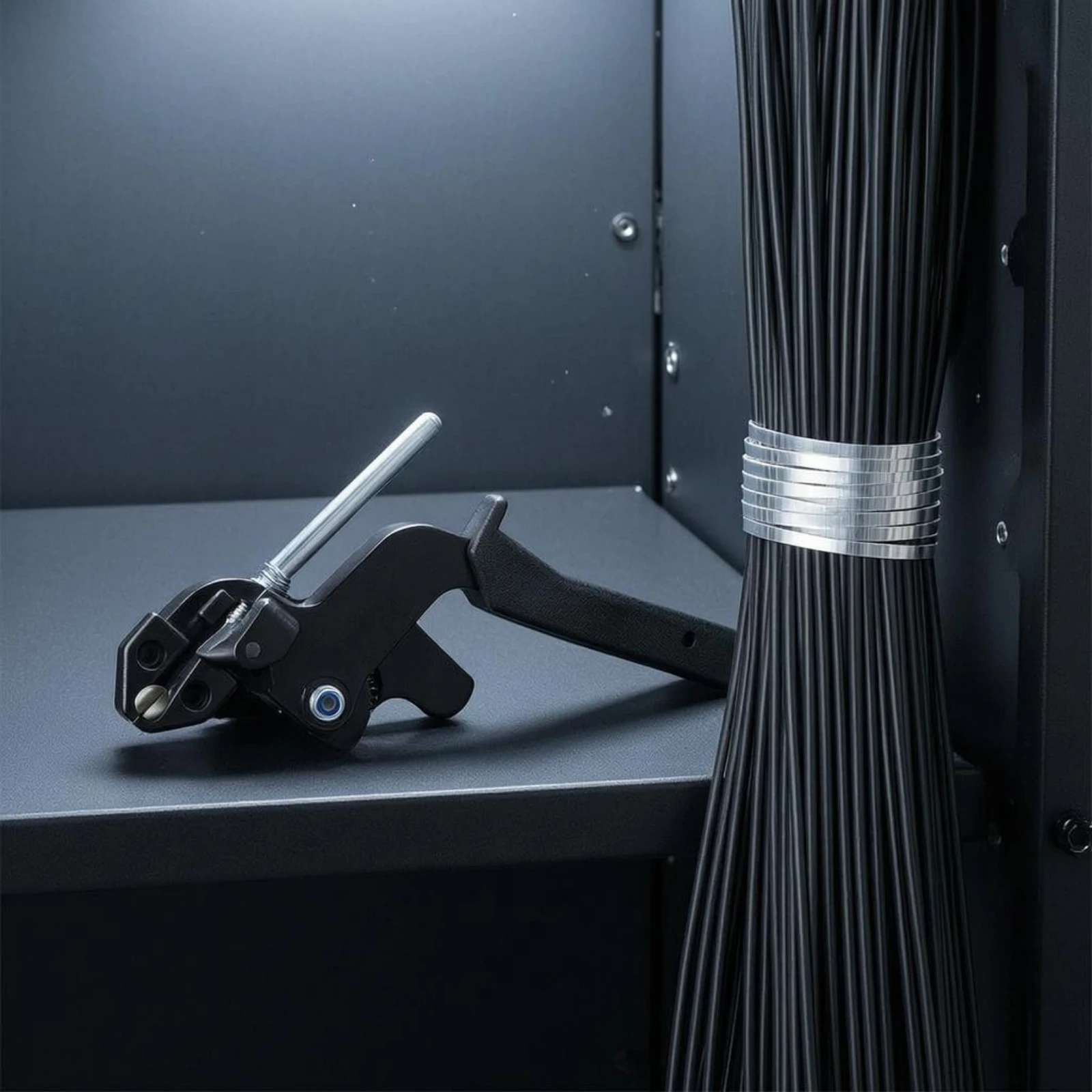 

Cable Tie Tensioning Cutter Spring Loaded Manual Cable Tie Tensioner Black Metal Portable