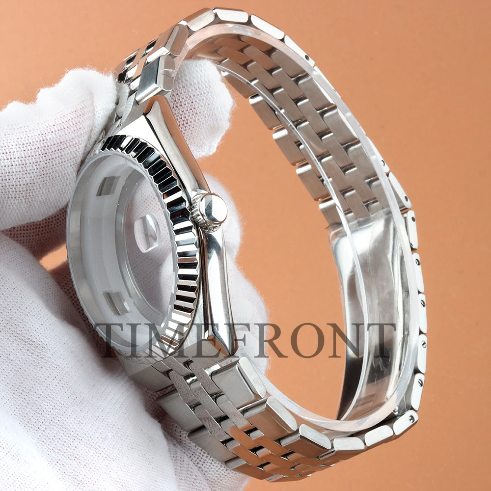 Silvery 40mm Case with Bracelet Sapphire Glass Fit Land-Dweller Seiko NH35 NH36 NH38 Movement 33.8mm Dial Waterproof Watch Case
