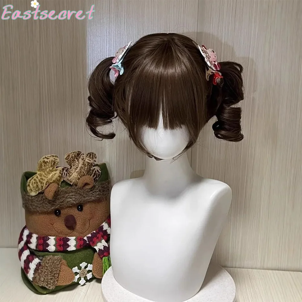 EAST Synthetic wig women's short curly Lolita daily sweet girl Roman curly double ponytail cute girl wig