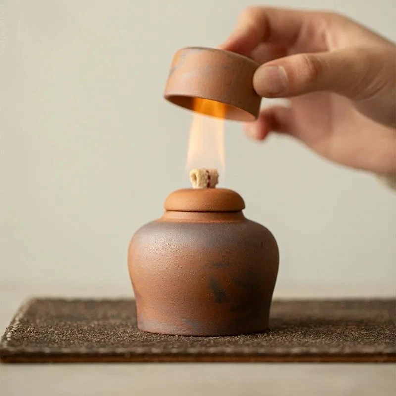 Lámpara de Alcohol pequeña de roca antigua Retro, estufa de té combinada, calentador de velas, Zen chino, Kung Fu, ceremonia del té, estufa de Alcohol con calentador de té
