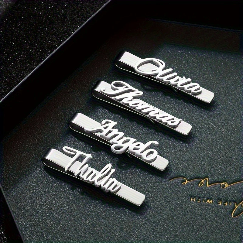 Customized Men's Stainless Steel Tie Clip Personalized Name Tie Clip Custom Carved Groom Gift Durable Polished Metal Tie Jewelry