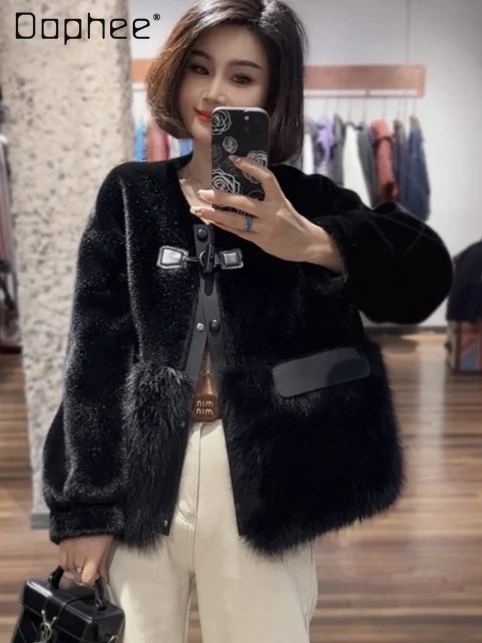 2025 Winter New Elegant Faux Mink Fur Short Coat for Women Fashion Round Neck Long Sleeve Short Mink Eco-Friendly Fur Jacket