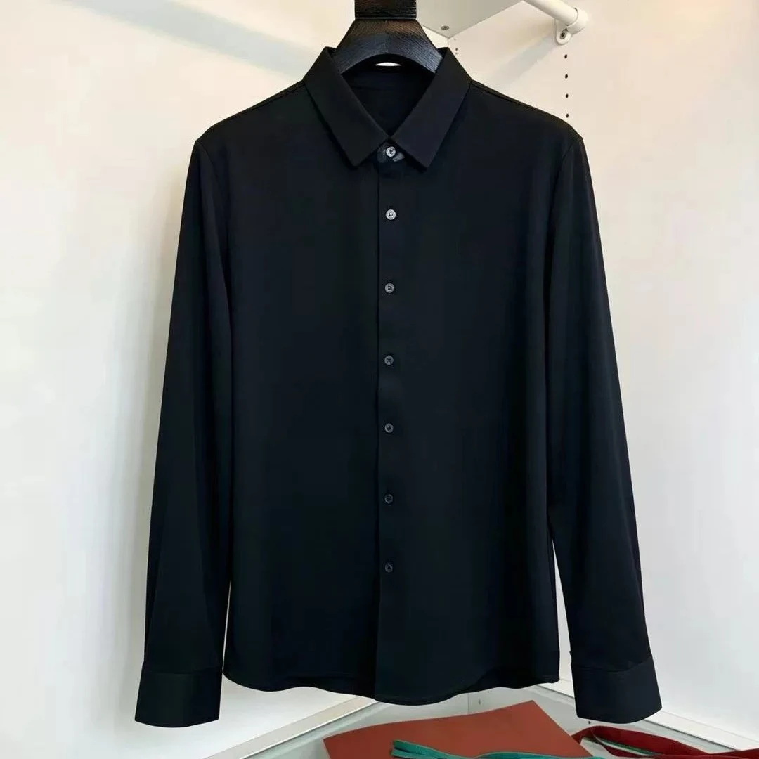 Italy BC old money style men's silk wool blend long-sleeved business shirt
