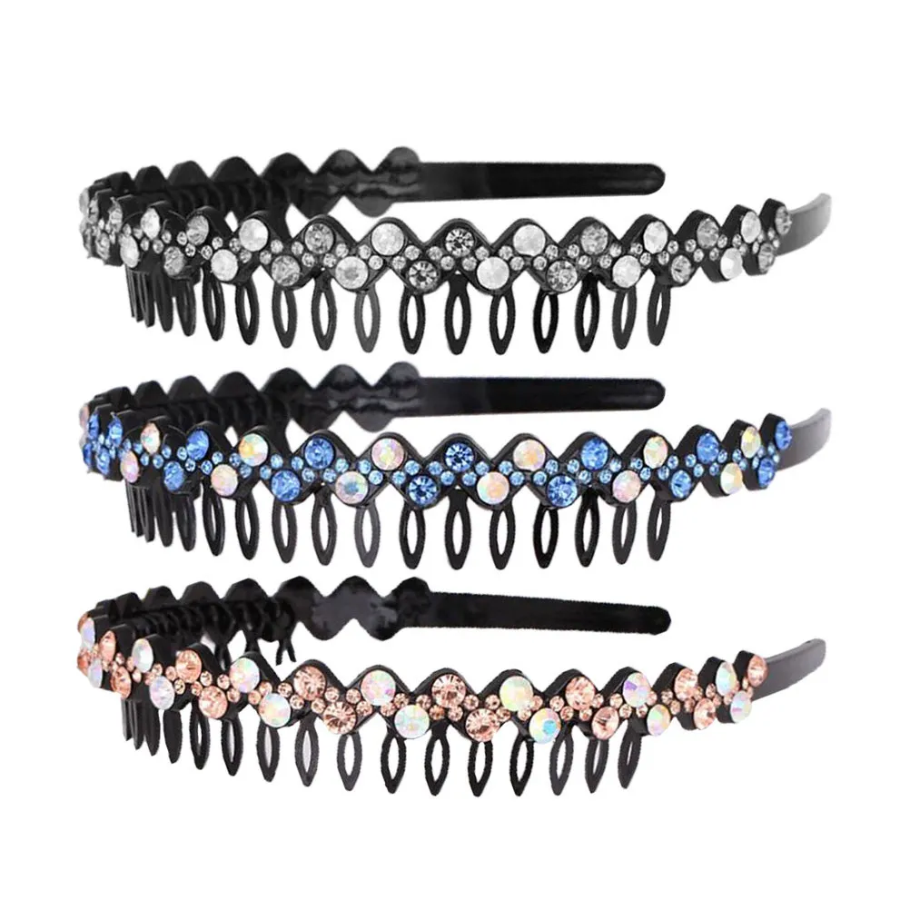 Crystal Hair Hoop Large Rhinestone Toothed Headband White Blue Fashionable Sparkling Hairband Birthday Party