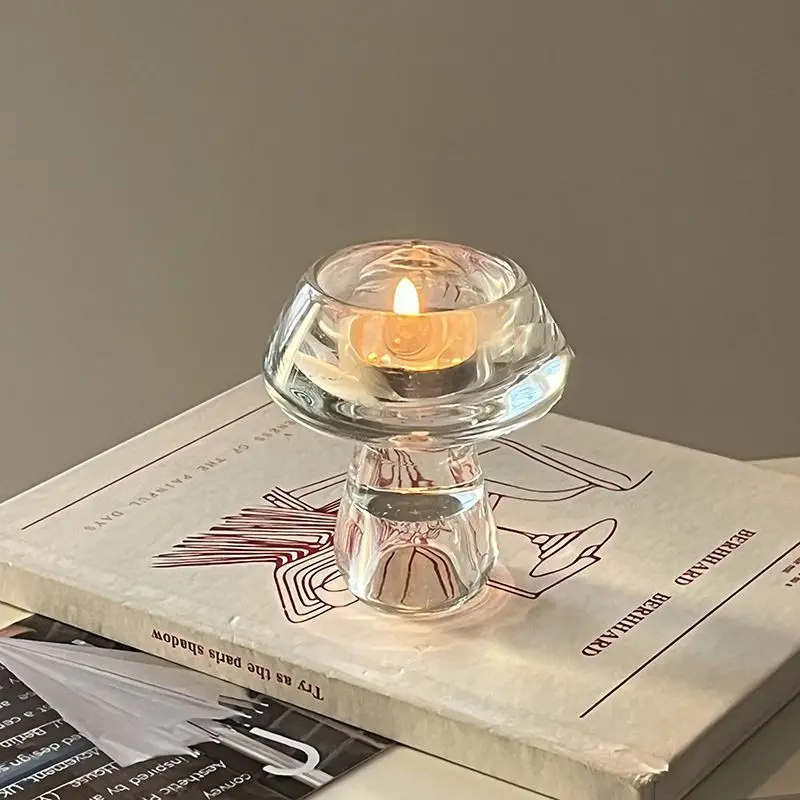 Mushroom Glass Candle Holder Nordic Style Romantic Centerpiece for Dinner Table Wedding Party Festive Holiday Home Decor