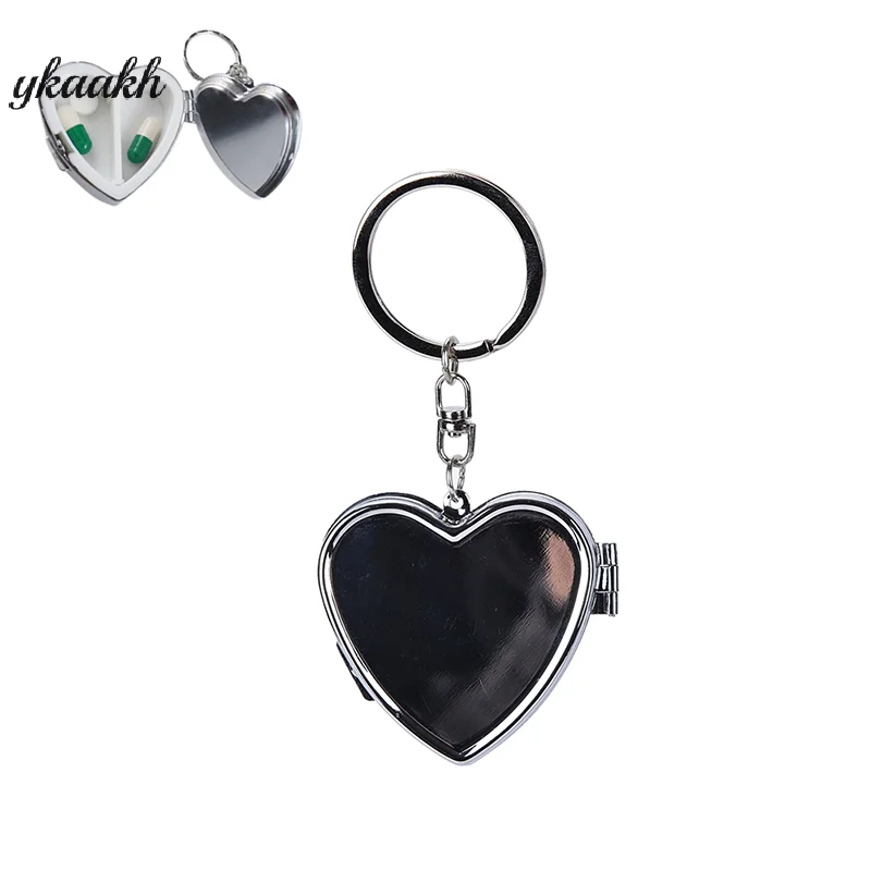 صندوق حبوب صغير محمول للسفر، حاوية حبوب الدواء، صندوق دواء دائري على شكل قلب، منظم تخزين علبة حبوب الدواء المعدنية #2