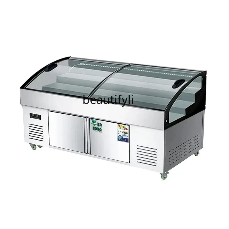 A55 Y Ladder Ice Platform Display Refrigerated Cabinet Commercial Cold Vegetable Cabinet Fresh Keeper