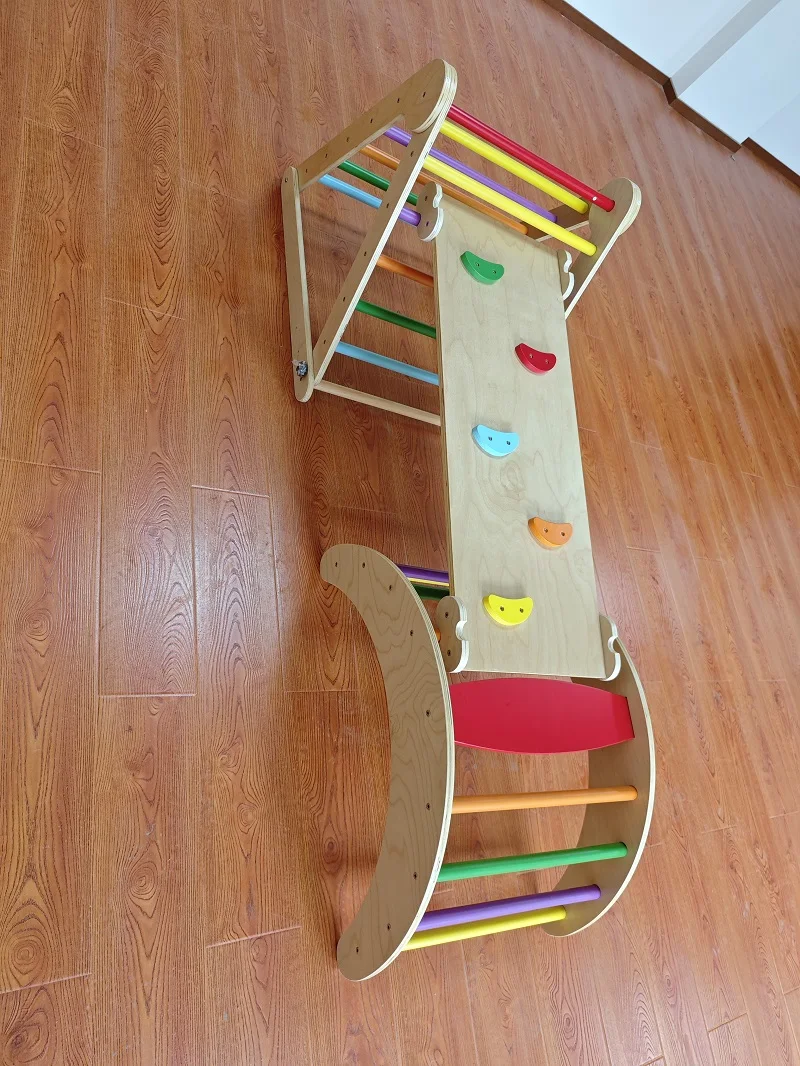 Hot Selling 3-in-1 Montessori Wooden Garden Rainbow Indoor Outdoor Kids Climbing Frame Pickler Piklers Play Set