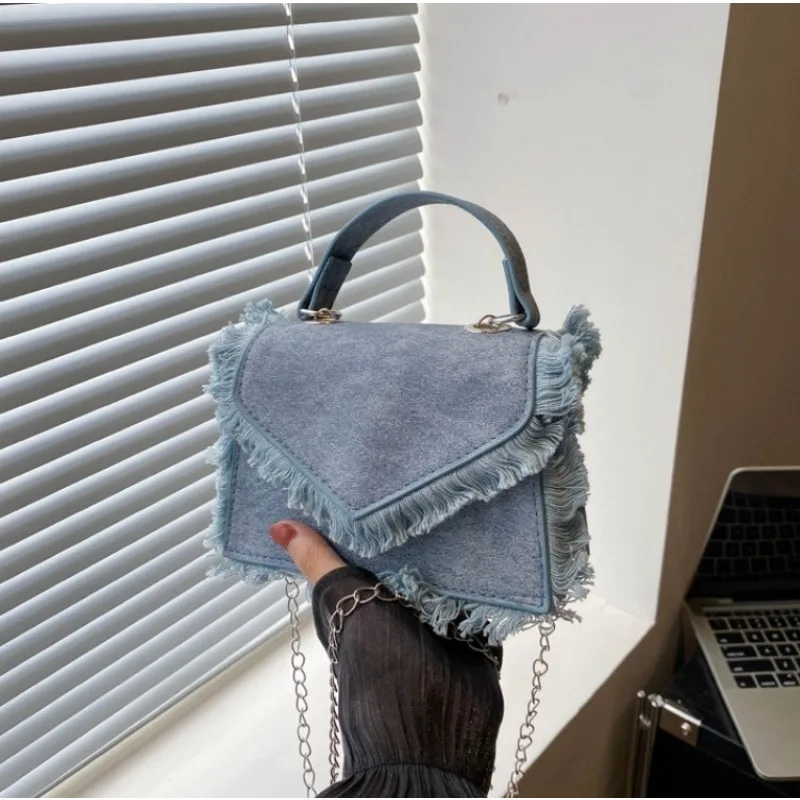 Fashion Envelope Frayed Edge Top Handle Bag with Flap Closure Chain Strap Crossbody Bag , Versatile for Everyday Shoulder Purse