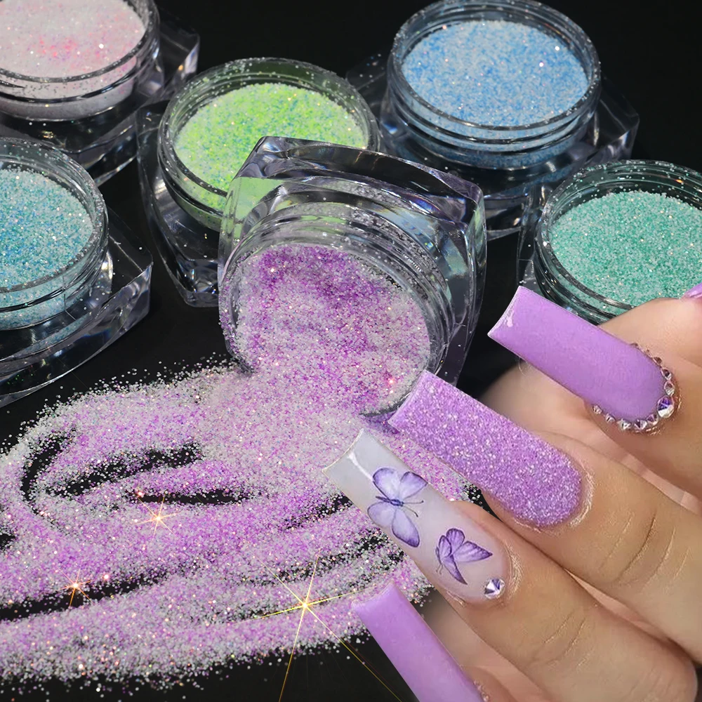 6 frascos * 2.5g pó de açúcar brilhante prego glitter colorido iridescente casaco de doces em pó manicure efeito açúcar poeira pigmento da arte do prego