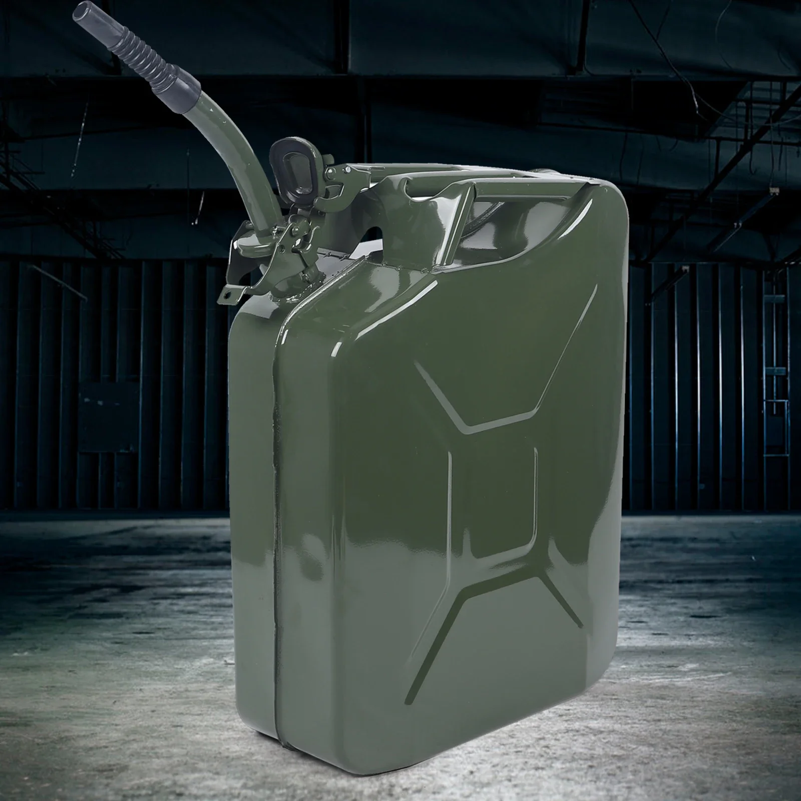 20L/5-gallon Steel Military Green Reserve Fuel Tank, Portable Gasoline Tank Jerry Fuel Can with Oil-out for The Rugged Off-road