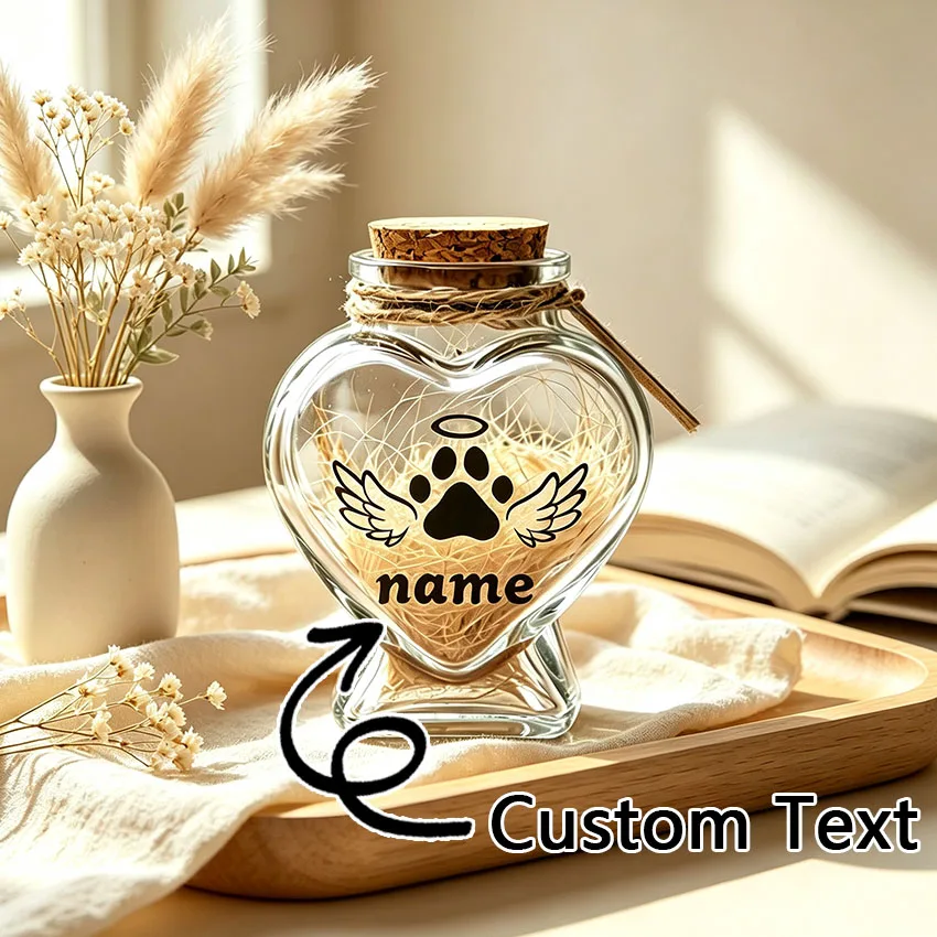 Customized Personalized Heart-Shaped Pet Memorial Bottle, Can Be Customized with the Pet's Name, and Can Hold the Pet's Hair, Beard, Ashes, Etc. It Is a Heartfelt Commemorative Item to Honor the Loss of Cats and Dogs and to Comfort Pet Owners.