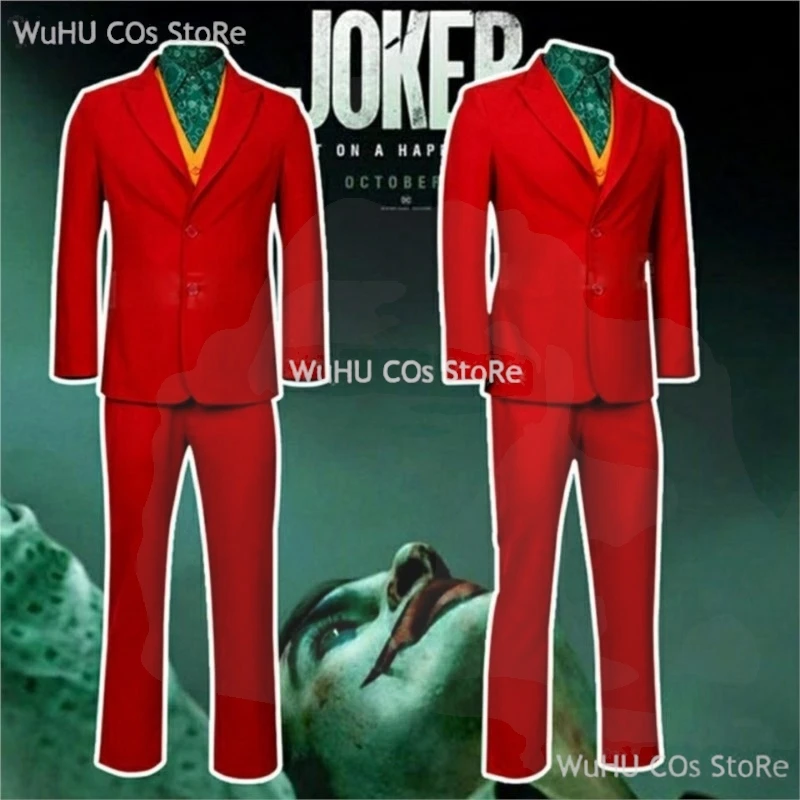 Halloween Joker Arthur Fleck Cosplay Costume Clown Red Suit Adult Jokers Green Wig Size Customable Uniform Set for Men Woman