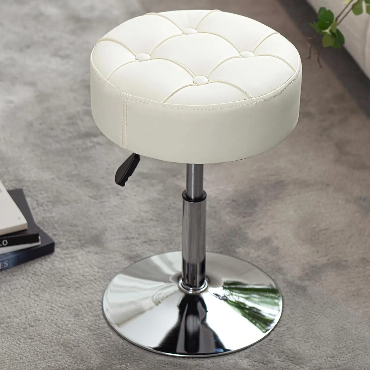 

Adjustable Fire-Resistant Vanity Stool, Swivel Makeup Chair for Bathroom or Living Room, PU Leather Ottoman