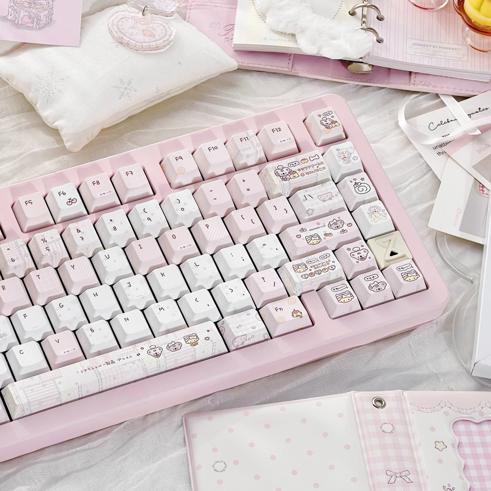 Keycaps Cute Girly Light Pink Magnetic-Switch Mechanical Keyboard Key Caps Cherry Profile PBT 5-Sided Sublimation Keycap Set