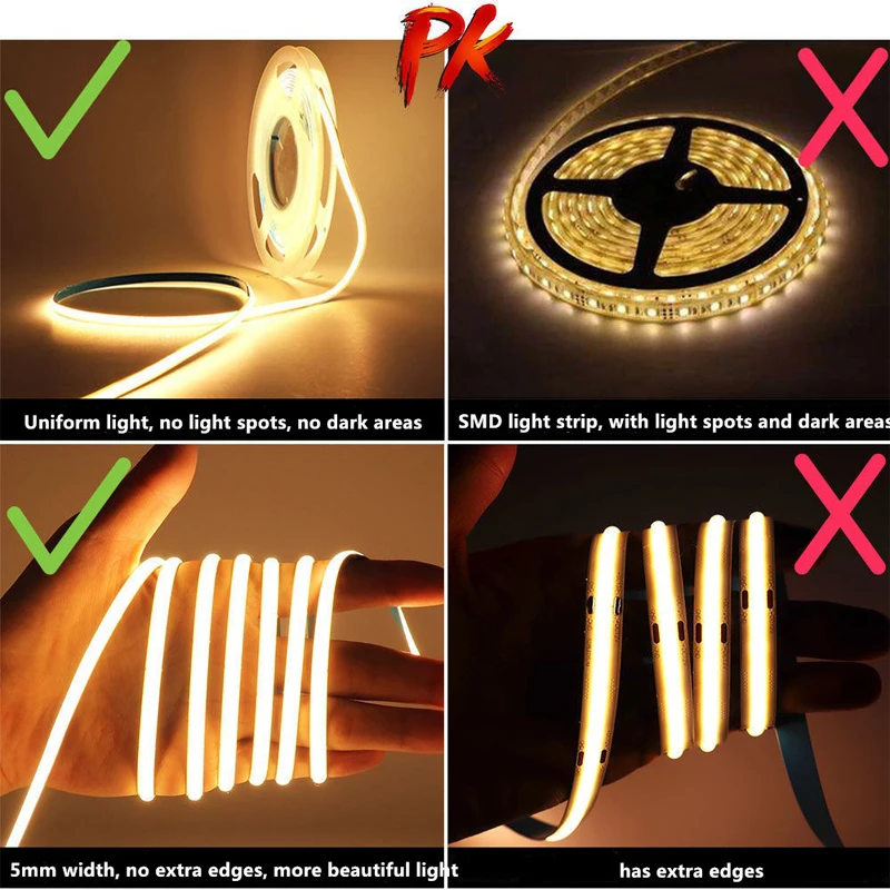 5mm FCOB 12V 24V COB Led Strip Lights 384LEDs/m 5mm Super Thin 0.5m 1m 2m 3m 4m 5m COB LED Strip Soft Flexible For Room Bedroom