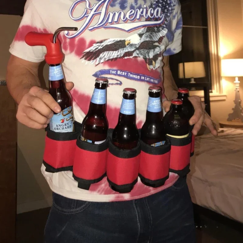 6 Pack Portable Waist Beer Belt Holster Wine Bottles Beverage Holder Hanging Organizer For Climbing Camping Hiking
