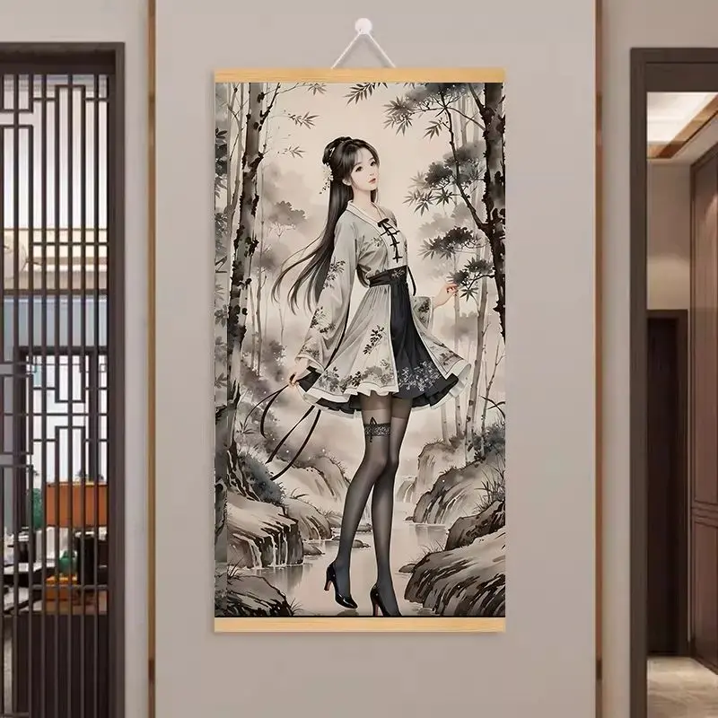 VIKAMA Funny Chinese Scroll Painting Parody Wall Art Canvas Poster Retro Gift for Bedroom Home Decor