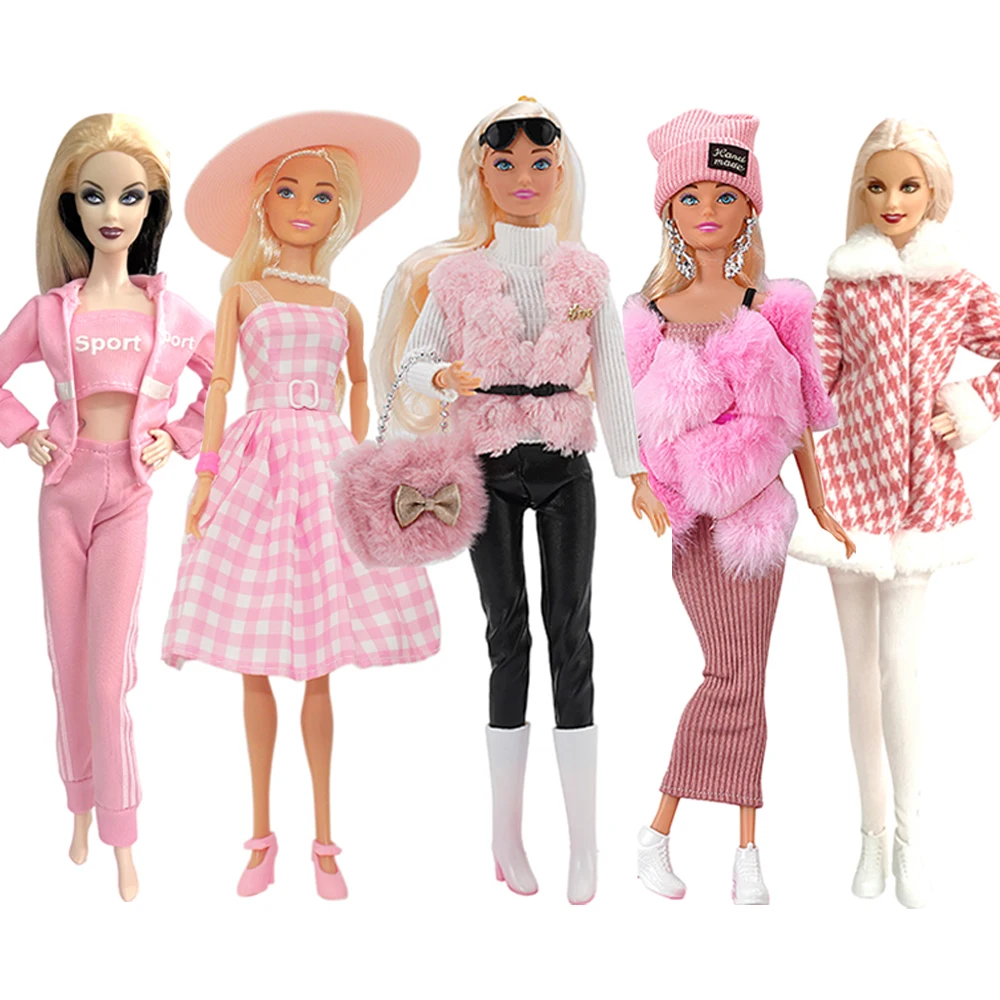 

5 Set/Lot Pink Dress for 1/6 Doll Clothes Fashion Outfit Modern Coat Gown Skirt 1/6 BJD Doll Dollhouses Accessories Toys