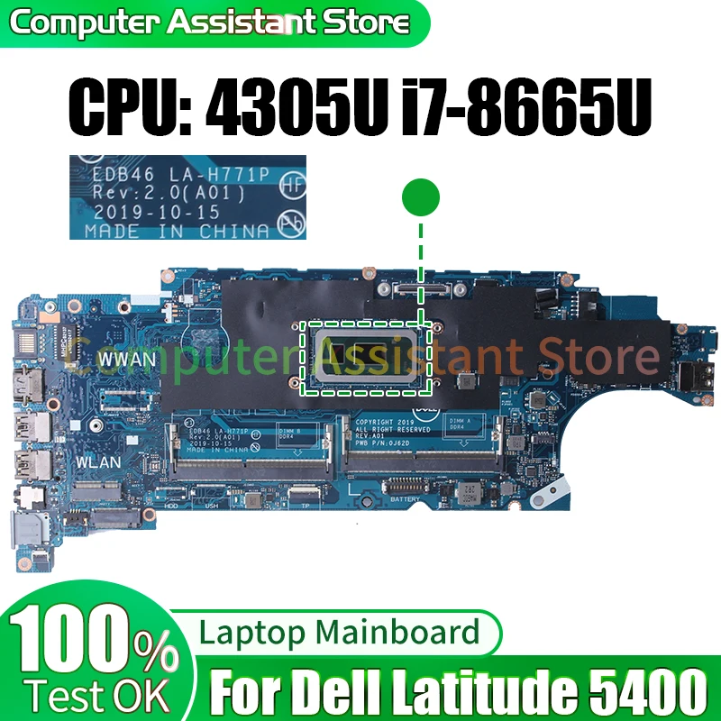 لأجهزة الكمبيوتر المحمول DELL Latitude 5400 LA-H771P 05M9KH 00MDPF 0CXM83 4305U i7-8665U اللوحة الأم للكمبيوتر المحمول