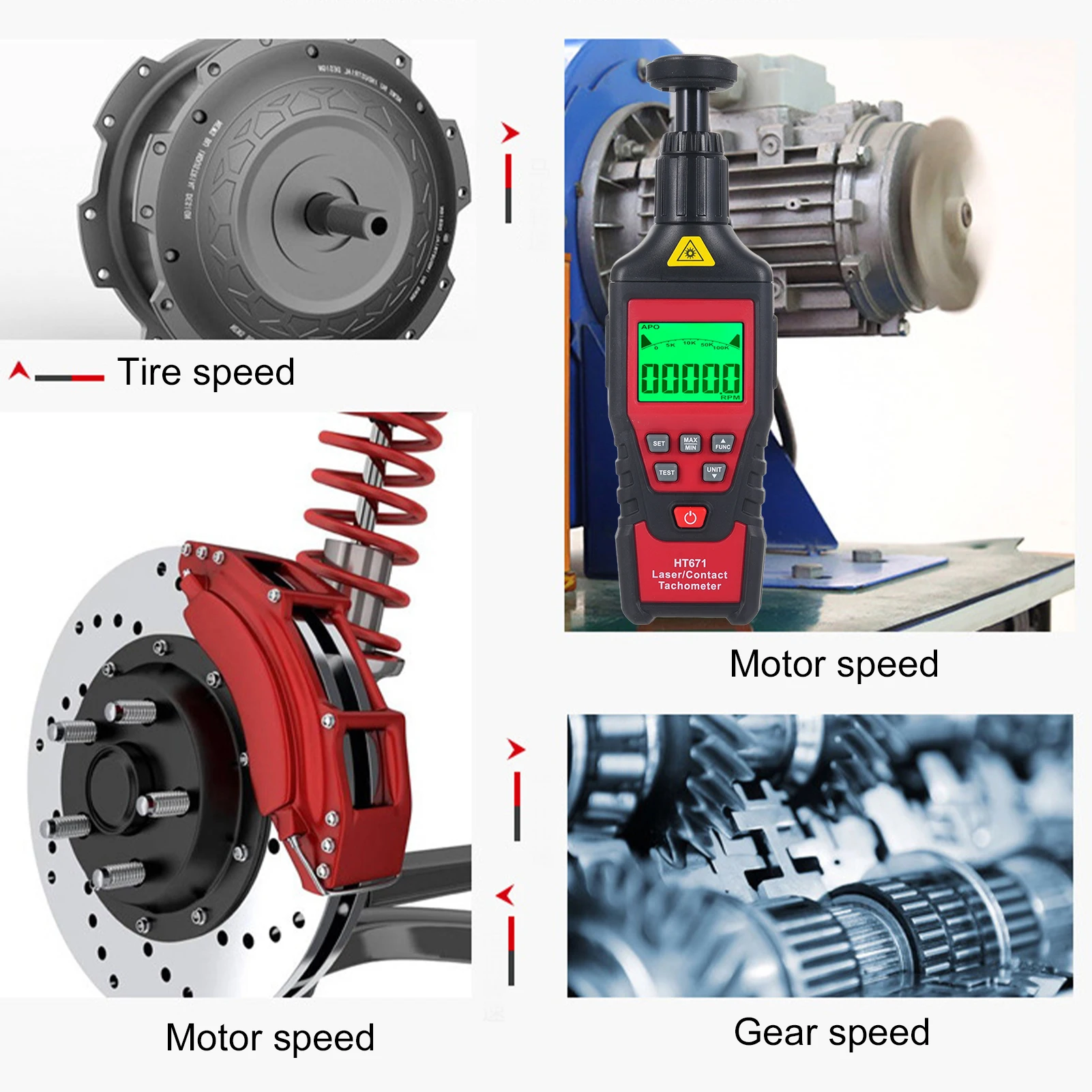 مقياس سرعة الدوران الرقمي 2 في 1 مقياس سرعة الدوران الاستشعار الكهروضوئي مقياس سرعة الدوران تسجيل القيم القصوى تلقائيا مع شاشة LCD #6
