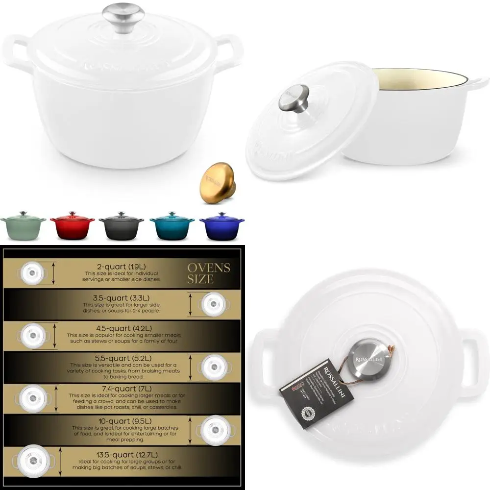 

Enameled Cast Iron Dutch Oven: Non-Stick Serving Pot with Secure Lid for Roasting, Baking, and Sauteing