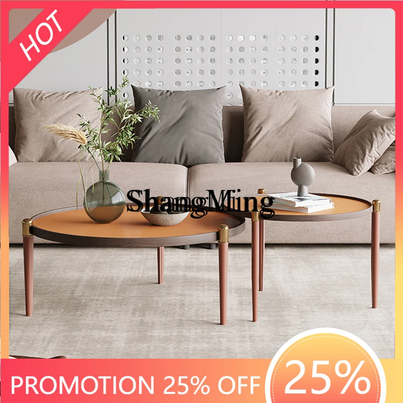 

CL minimalist coffee table combination simple modern saddle leather size round tea table